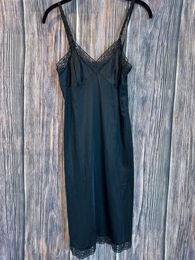 Vanity Fair Black Lace-Trim Chemise Slip